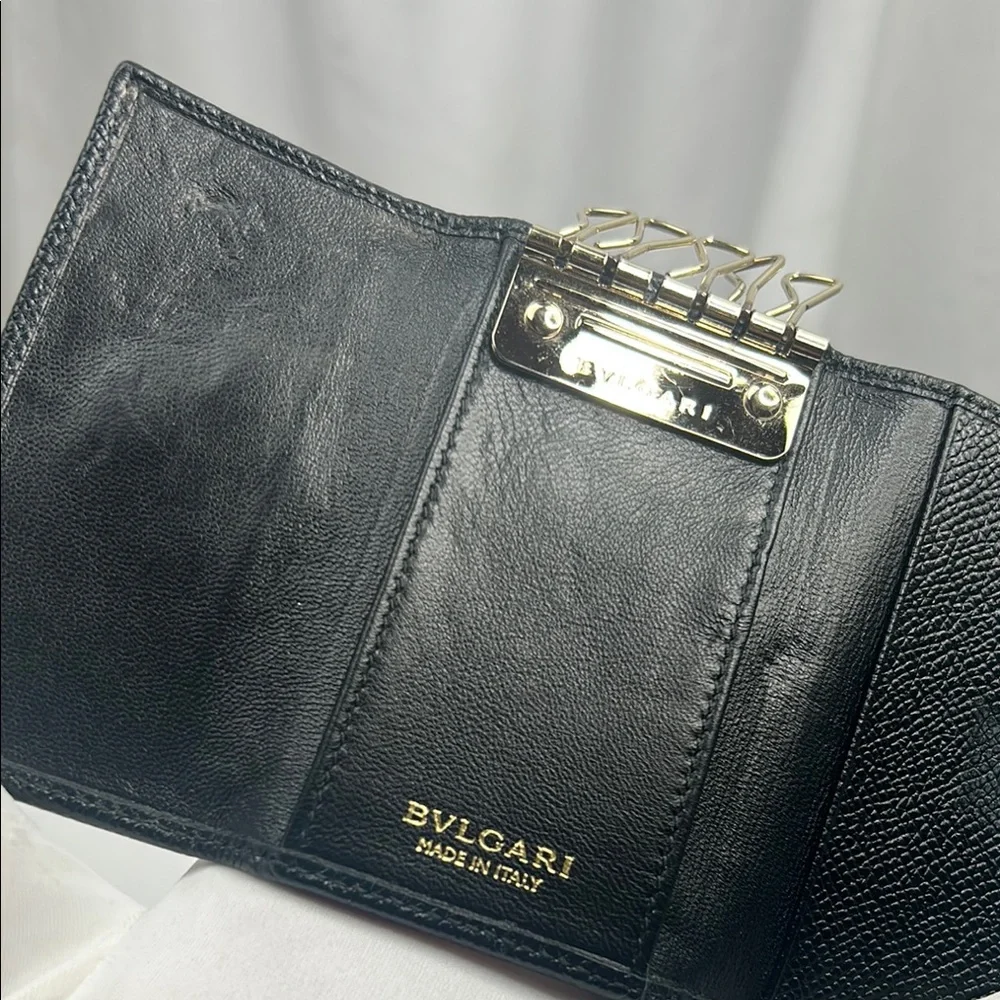 BVLGARI Bulgari ring clip logo 5 ring key case leather black